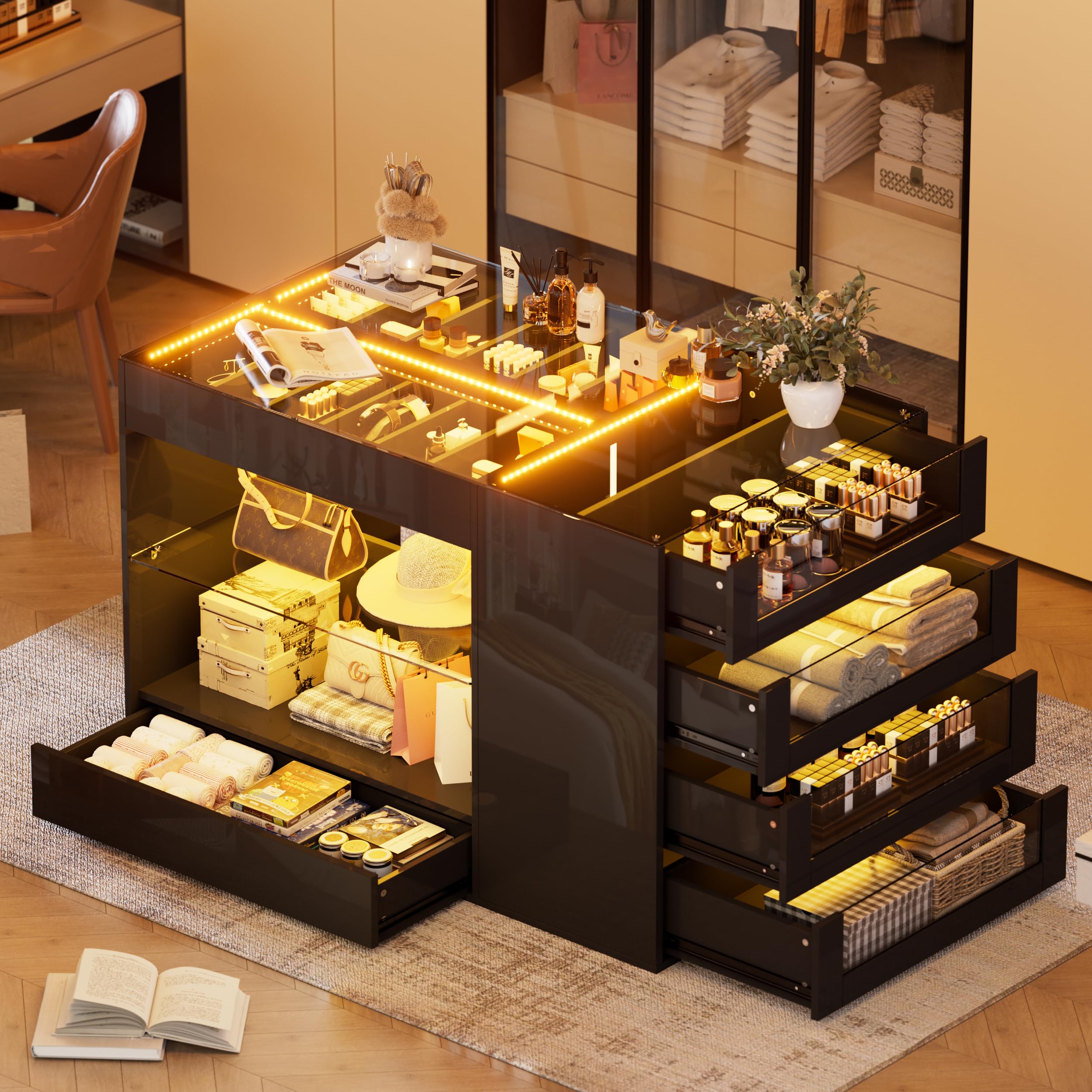 Amazon.com: PAKASEPT Closet Island with Drawers, Glossy Wardrobe